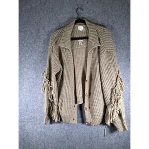 dee elly Sweater Women Small Brown Melany Fringe Knit Oversized Western Cardigan